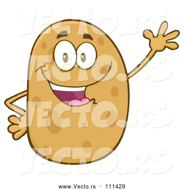 Vector of Cartoon Russet Potato Character Waving
