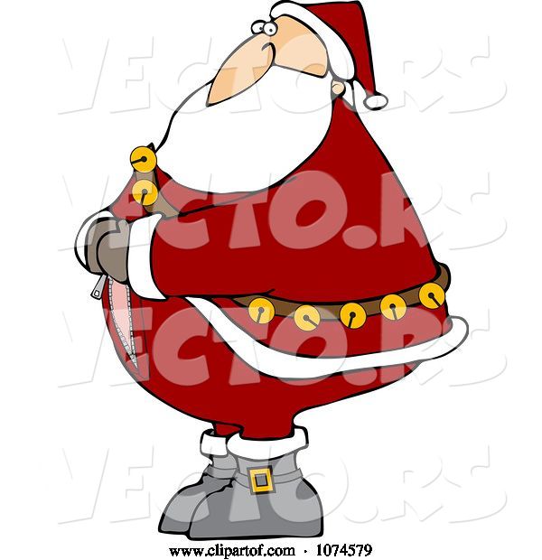 Vector of Cartoon Santa Trying to Zip up His Suit