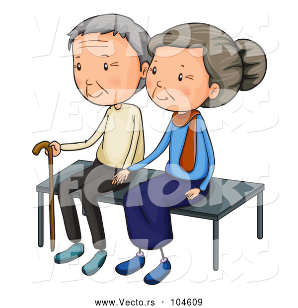 Vector of Cartoon Senior Couple Sitting on a Bench Together
