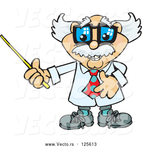 Vector of Cartoon Senior Professor Holding a Pointer Stick to the Left