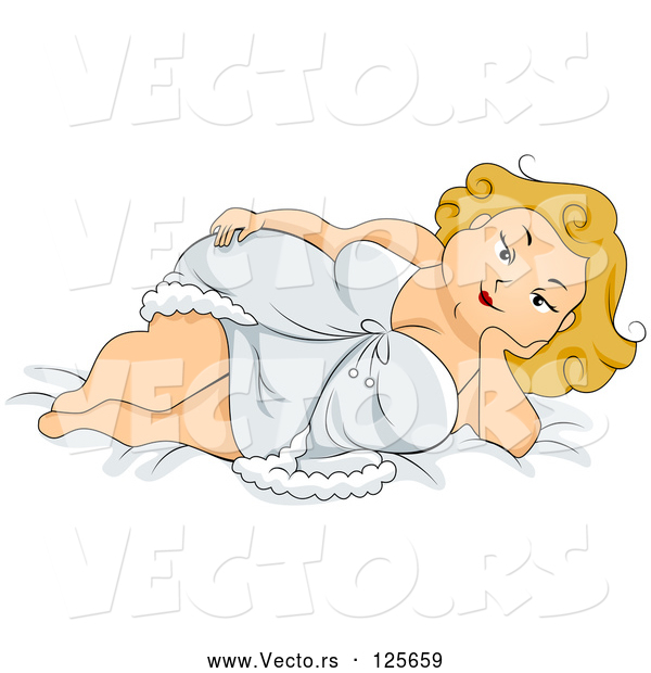 Vector of Cartoon Sexy Chubby Lady Reclind in a Slip