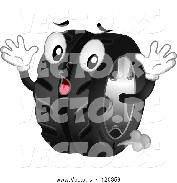 Vector of Cartoon Shocked Tire Mascot Leaking Air