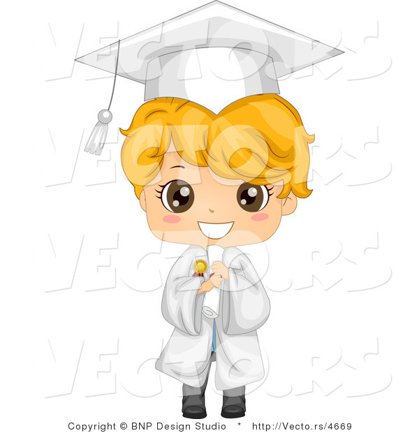 Vector of Cartoon Smiling Graduate Boy Holding a Diploma