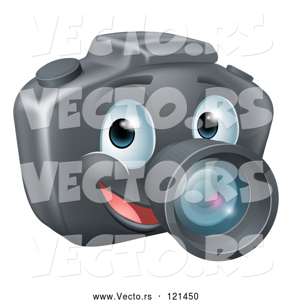 Vector of Cartoon Smiling Happy DSLR Camera Mascot