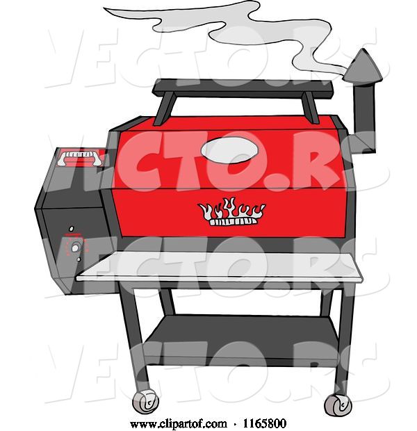 Vector of Cartoon Smoking Grey and Red Pellet Grill