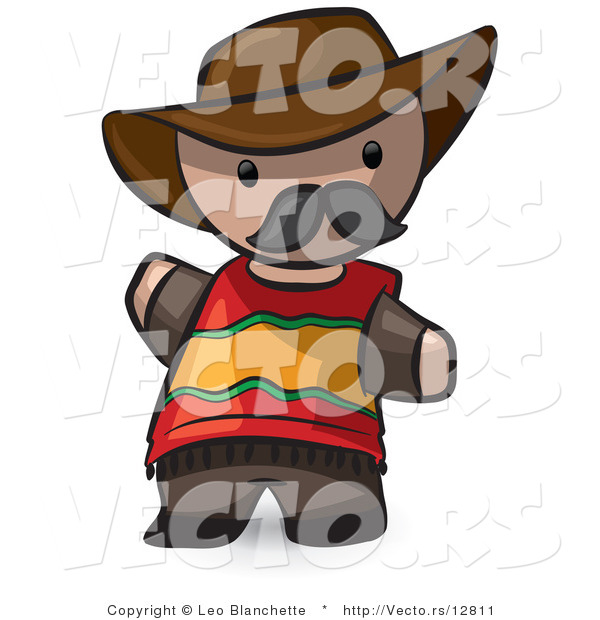Vector of Cartoon Spanish Guy Wearing Cowboy Hat and Moustache