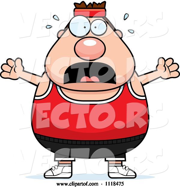 Vector of Cartoon Stressed Plump White Gym Guy