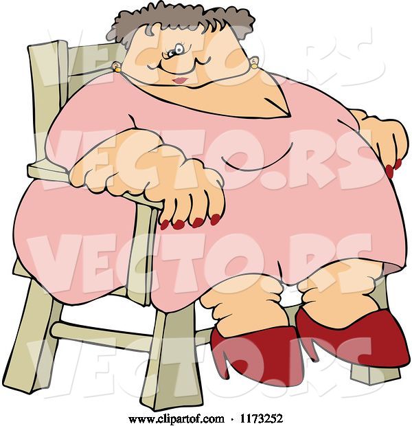 Vector of Cartoon Super Fat White Lady Sitting in a Chair