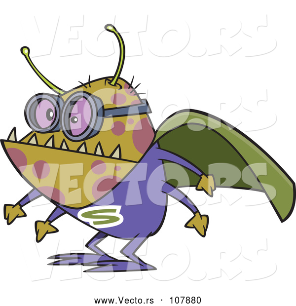 Vector of Cartoon Super Illness Bug Wearing a Cape