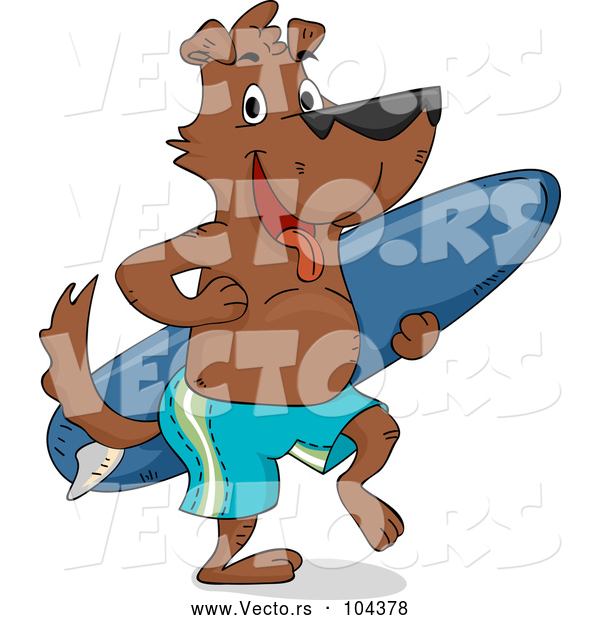 Vector of Cartoon Surfer Dog Carrying a Surfboard