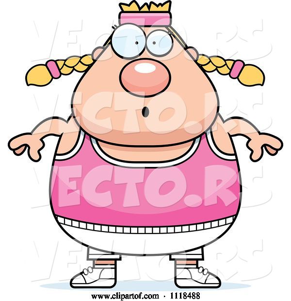 Vector of Cartoon Surprised Plump White Gym Lady