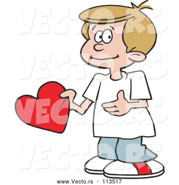 Vector of Cartoon Sweet White Boy Holding a Valentine Heart