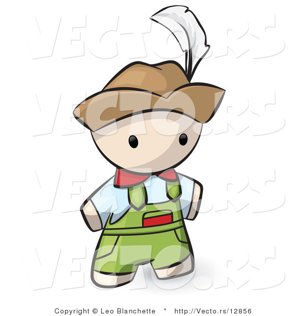 Vector of Cartoon Swiss Guy Wearing Overalls and a Hat with Feather