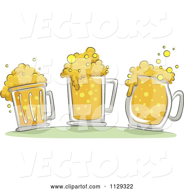 Vector of Cartoon Three Beer Mugs with Froth