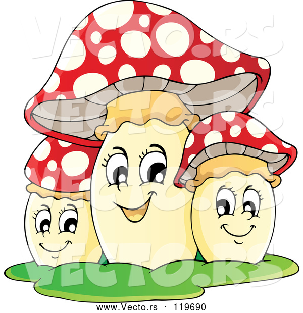 Vector of Cartoon Trio of Happy Mushrooms