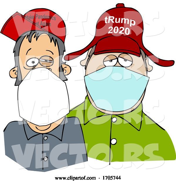 Vector of Cartoon Trump Supporters Wearing Covid-19 Face Masks