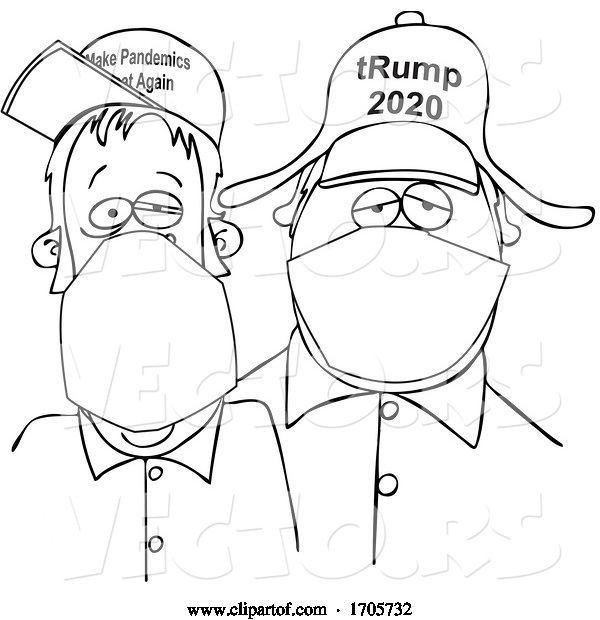 Vector of Cartoon Trump Supporters Wearing Face Masks