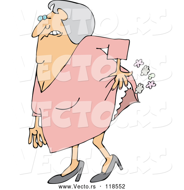 Vector of Cartoon Uncomfortable Old Lady Passing Gas