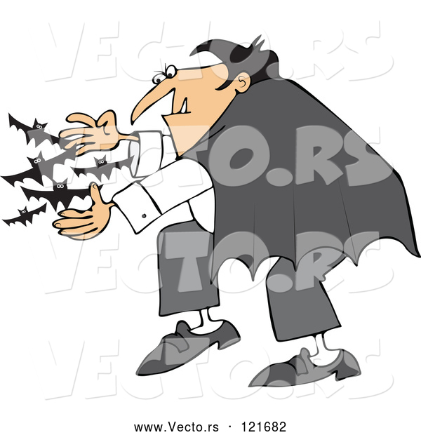 Vector of Cartoon Vampire Releasing Bats