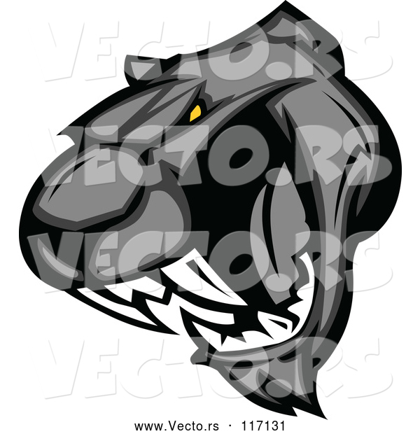 Vector of Cartoon Vicious Roaring Black Panther Head