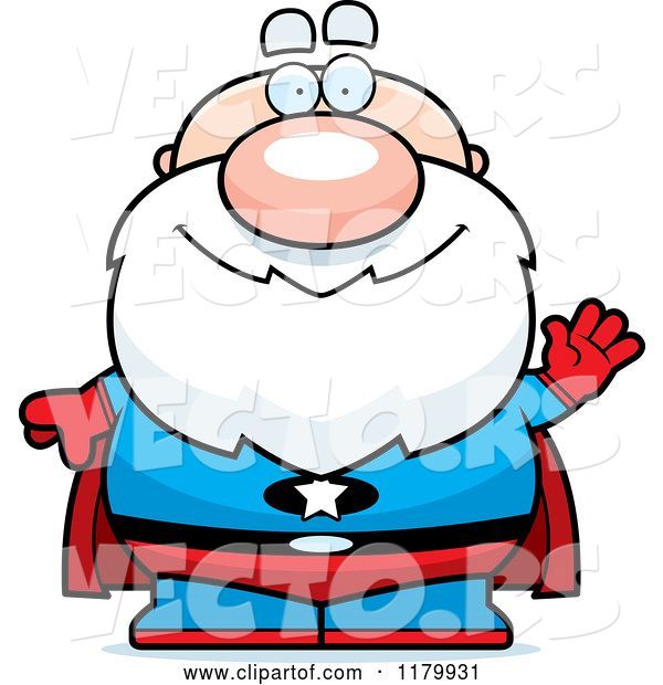 Vector of Cartoon Waving Chubby Senior Super Guy