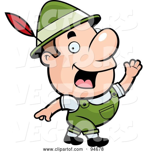 Vector of Cartoon Waving Oktoberfest Guy with a Feather in His Hat
