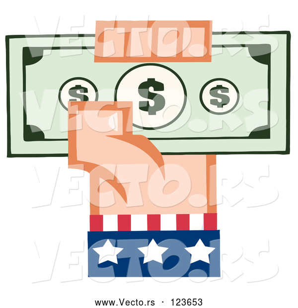 Vector of Cartoon White American Hand Holding up Cash