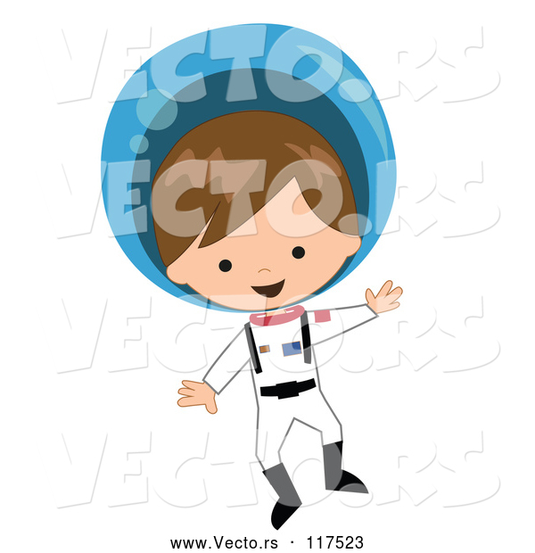 Vector of Cartoon White Astronaut Boy Floating in a Space Suit