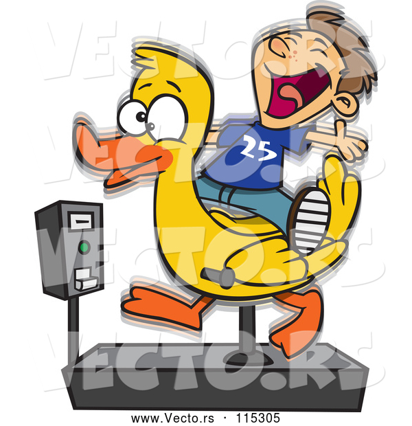 Vector of Cartoon White Boy Having Fun on a Duck Ride
