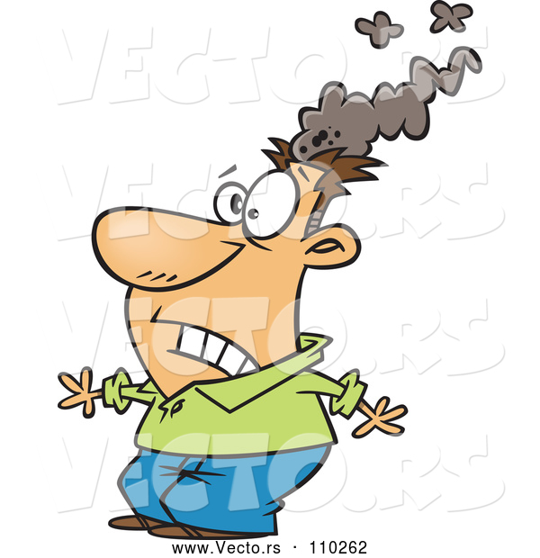 Vector of Cartoon White Brain Blasted Guy with a Smoking Head
