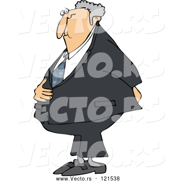 Vector of Cartoon White Business Man Holding His Stomach and Behind