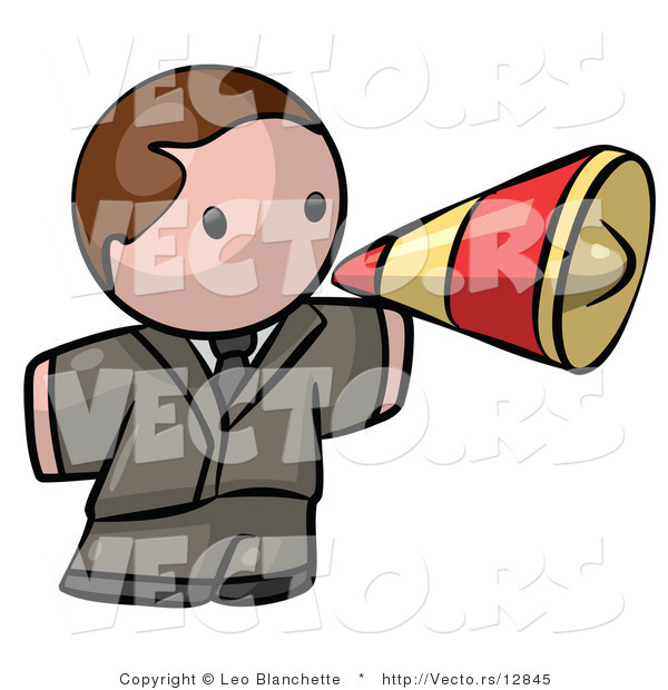 Vector of Cartoon White Businessman Announcing with Megaphone