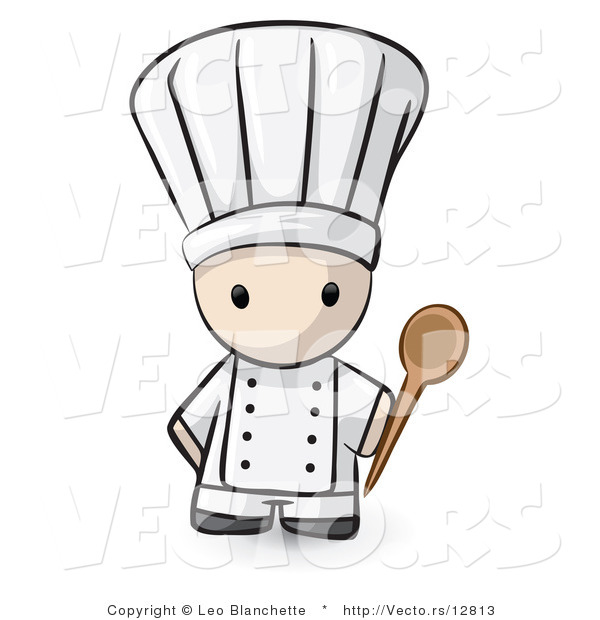Vector of Cartoon White Chef Holding a Mixing Spoon