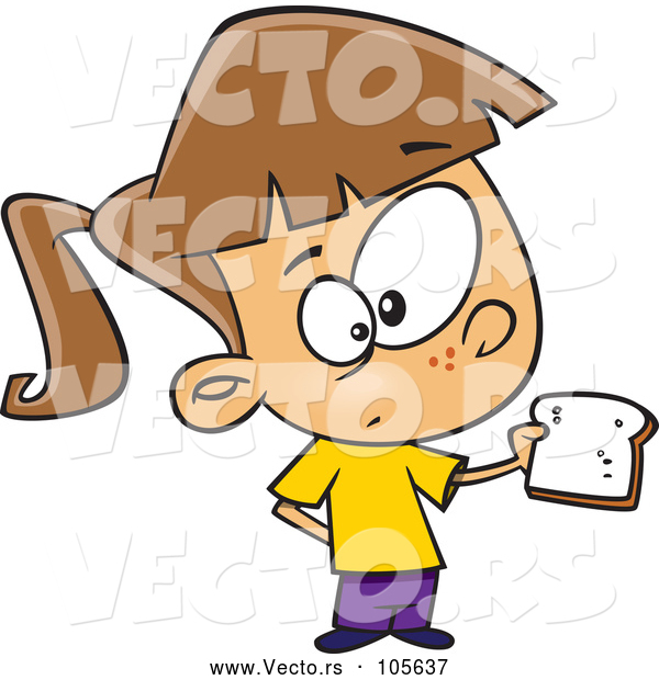 Vector of Cartoon White Girl Holding a Slice of Bread
