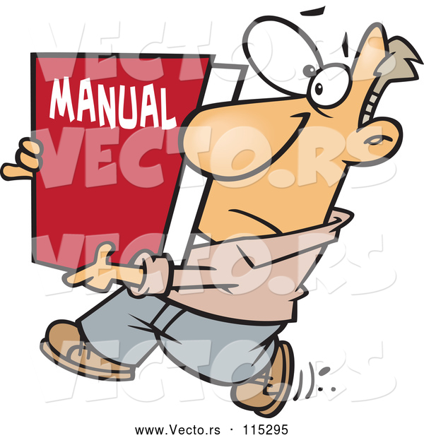 Vector of Cartoon White Guy Carrying a Big Manual