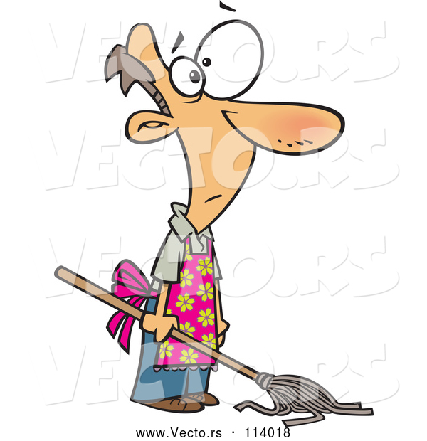Vector of Cartoon White House Husband Mopping