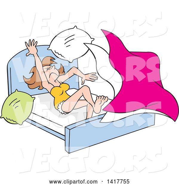 Vector of Cartoon White Lady Tossing and Tumbling in Bed