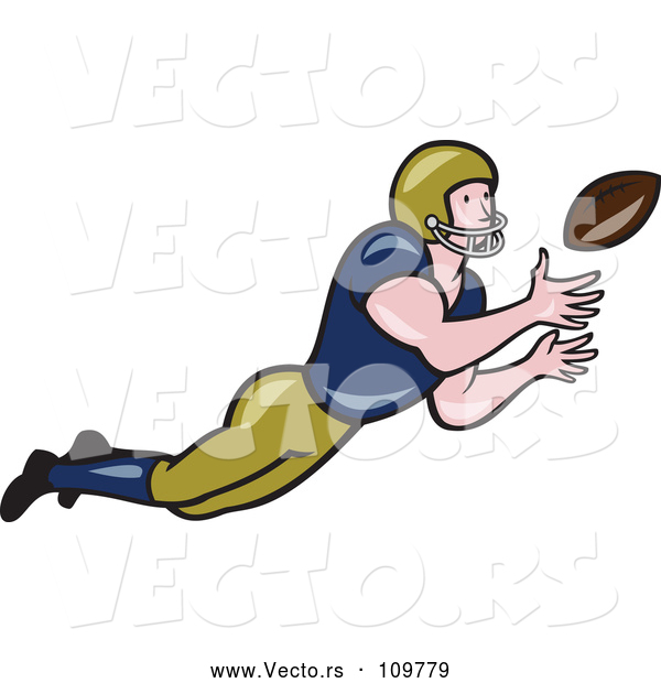 Vector of Cartoon White Male American Football Girdiron Player Catching a Football