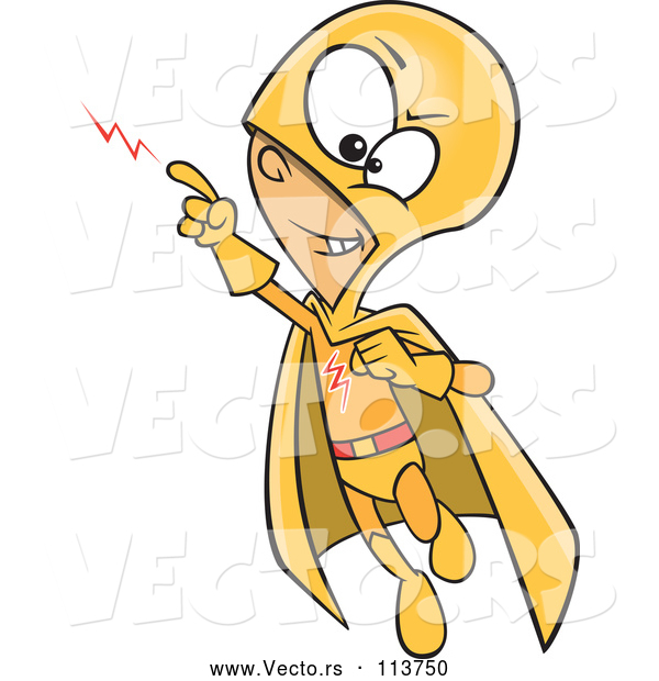 Vector of Cartoon White Super Hero Boy Flying and Creating Lightning