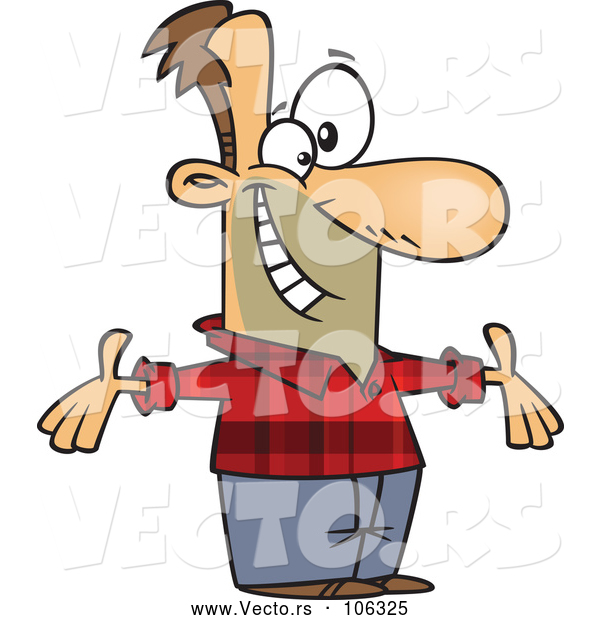 Vector of Cartoon White Welcoming Guy Wearing a Plaid Shirt