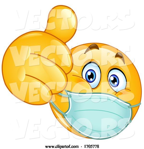 Vector of Cartoon Yellow Emoji Smiley Face Doctor Wearing a Surgical Mask and Giving a Thumb up