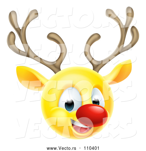 Vector of Cartoon Yellow Smiley Emoji Emoticon Christmas Reindeer Rudolph