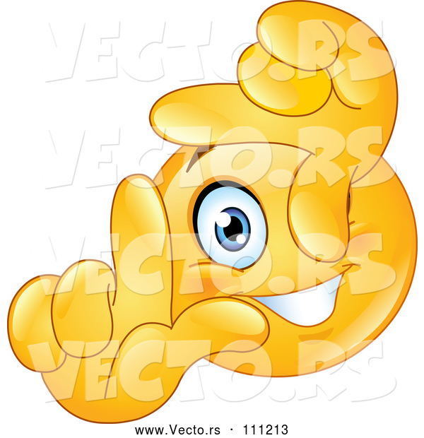 Vector of Cartoon Yellow Smiley Face Emoticon Framing a Scene with His Fingers