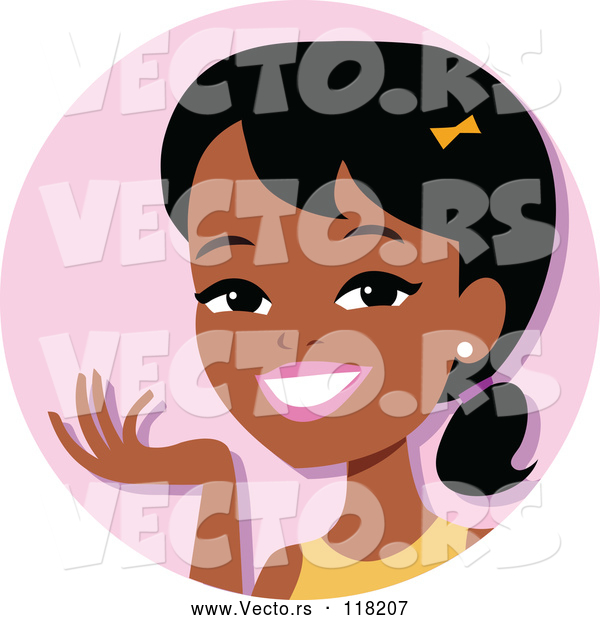 Vector of Cartoon Young Black Lady Avatar Smiling and Gesturing