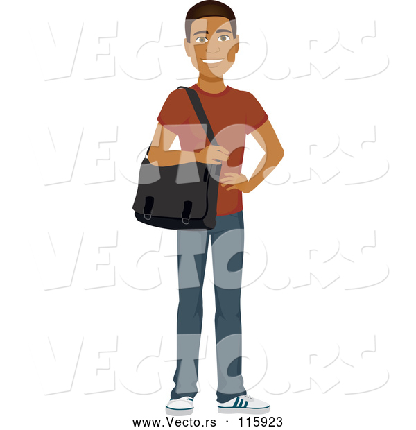 Vector of Casual Handsome Young Black Guy Carrying a Laptop Bag
