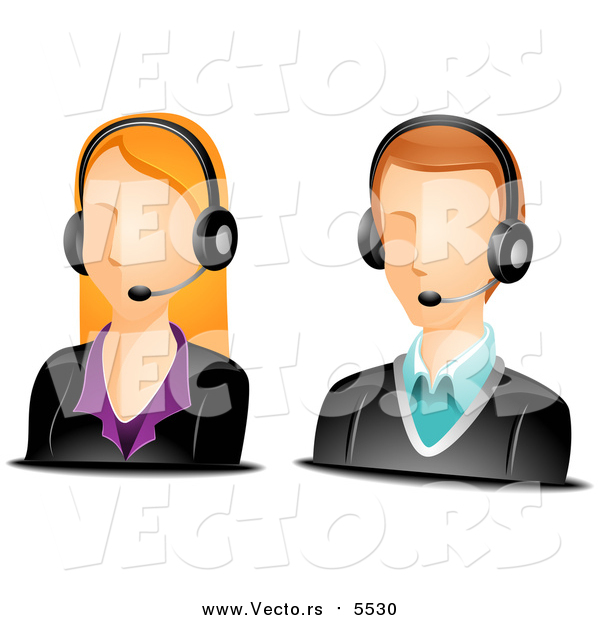 Vector of Caucasian Male and Female Customer Service Avatars