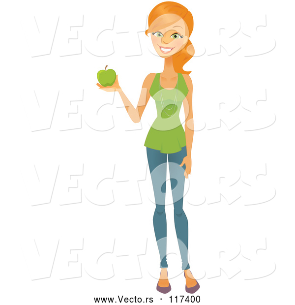 Vector of Caucasian Woman Holding a Green Apple