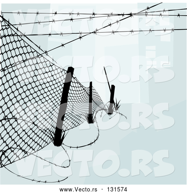 Vector of Chainlink Fence with Barbed Wire Along the Top and Bottom to Keep Intruders in or out