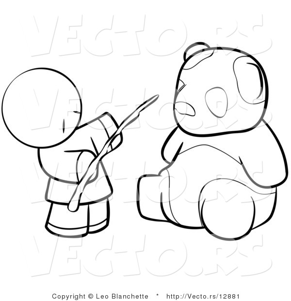 Vector of Chinese Person Feeding a Panda - Coloring Page Outlined Art