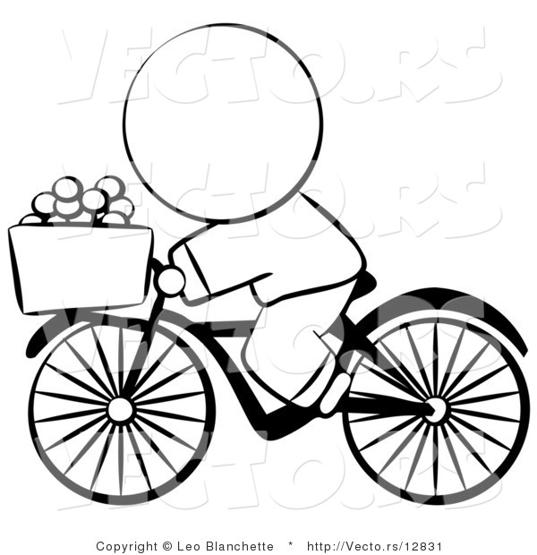 Vector of Chinese Person Riding a Bike with Eggs in the Basket - Coloring Page Outlined Art